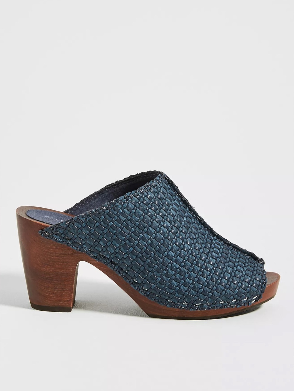 Kelsi Dagger Brooklyn Boulder Woven Mule Clogs Navy Wood Heel Size 7